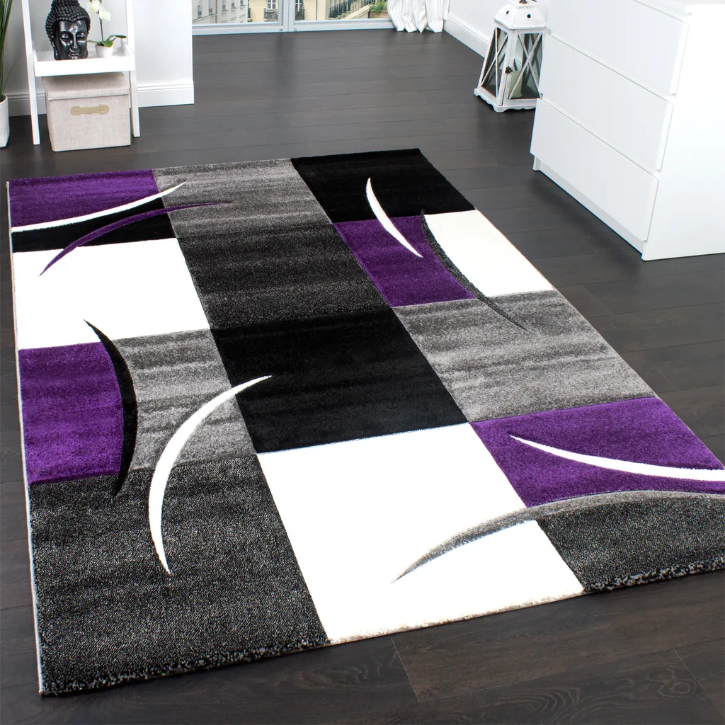 Grand tapis de passage design à carreaux violets et noirs 80x300