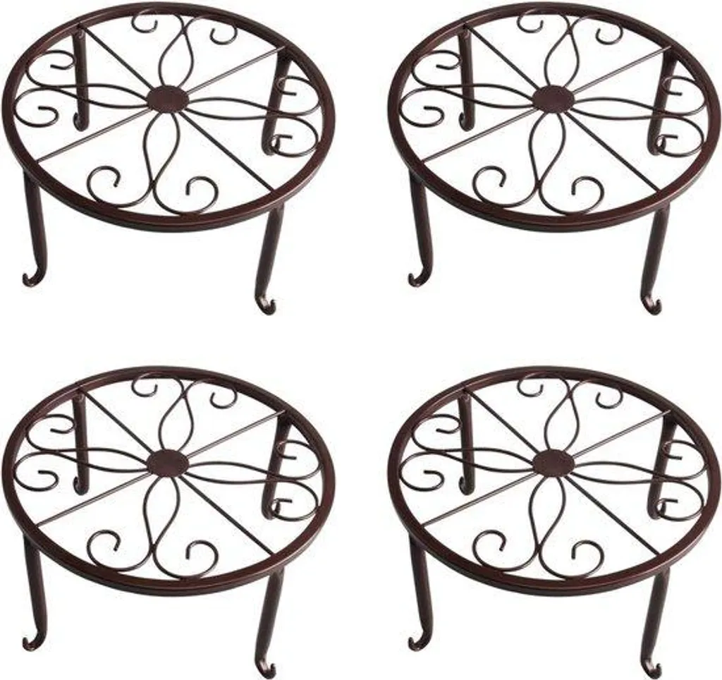 Support plante rouge pour décoration intérieure, 4 porte-fleurs en fer
