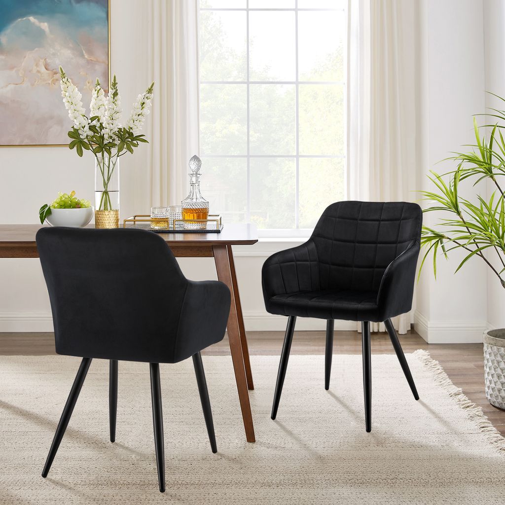 CLIPOP 4er Set Samt-Esszimmerstühle – Schwarz, Mit Metallbeinen – Bequemer Polsterstuhl Für Küche & Wohnzimmer