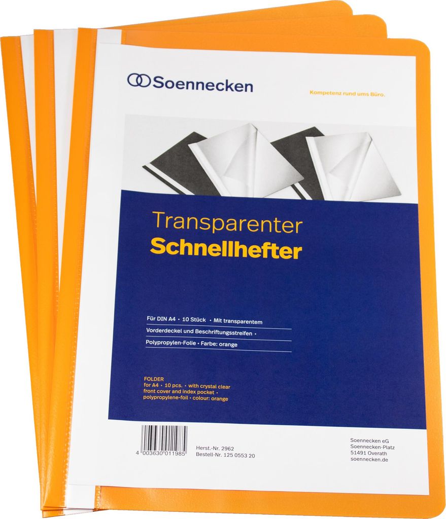 Schnellhefter 2962 DIN A4 PP orange 10 Stück Packung mit 10 Stück