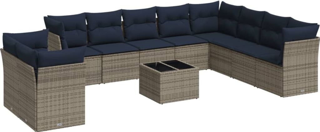vidaXL 11-tlg. Garten-Sofagarnitur mit Kissen Grau Poly Rattan