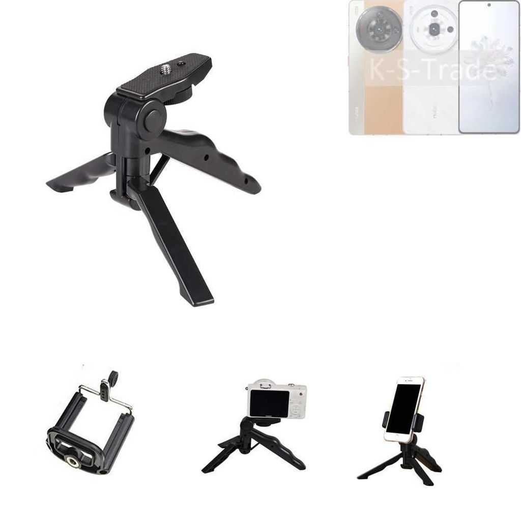 K-S-Trade Stativ Tisch-Ständer Dreibein Handy-Stativ Ständer kompatibel mit Nubia Z50S PRO Mini-Stativ Smartphone Tripod Handy-Stativ aus Plastik