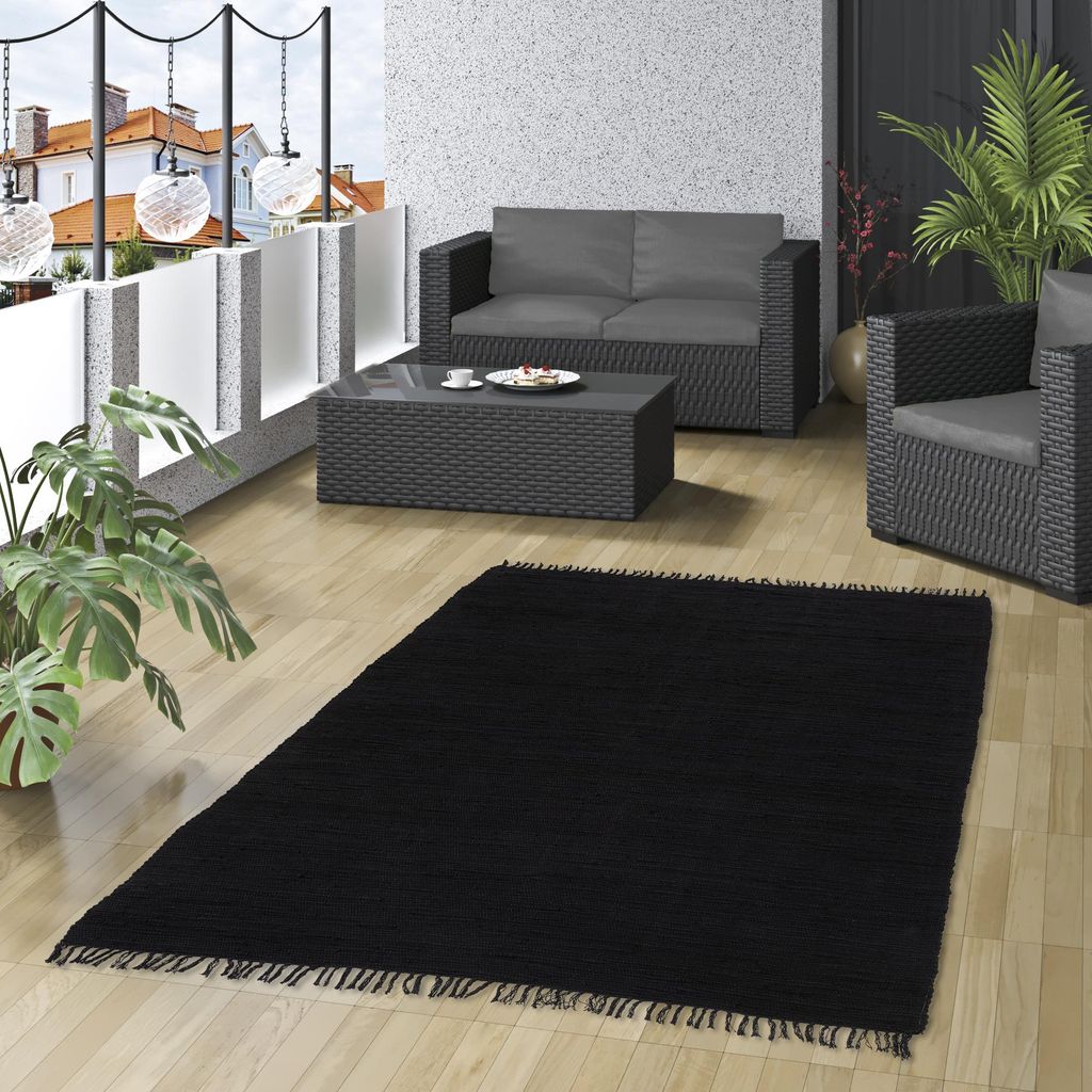 Baumwolle Natur Teppich Jolly Baumwolle Schwarz, Produktbild 
