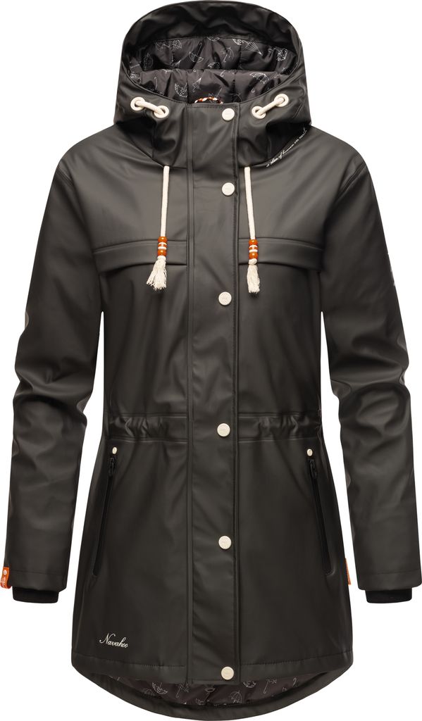 Navahoo Rainy Forest Damen Regenmantel mit Kapuze Wasserdicht Regenjacke Übergangsjacke Outdoor Mantel Schwarz Gr. 36 - S