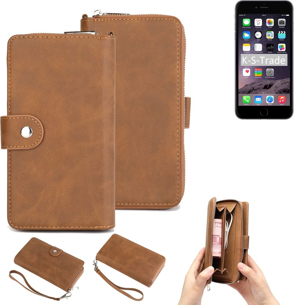 K-S-Trade Handyhülle Schutzhülle kompatibel mit Apple iPhone 6 Plus & Portemonnee Tasche Handytasche Case Etui Geldbörse Wallet braun (1x)