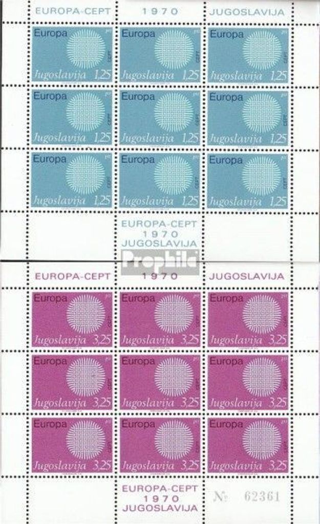 Briefmarken Jugoslawien 1970 Mi 1379-1380 Kleinbögen (kompl.Ausg.) postfrisch Europa
