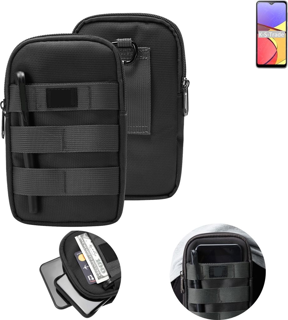 K-S-Trade Holster Gürtel Tasche kompatibel mit Samsung Galaxy A21 Simple SCV49 Handy Tasche Schutz Hülle dunkel-grau viele Fächer, 1x