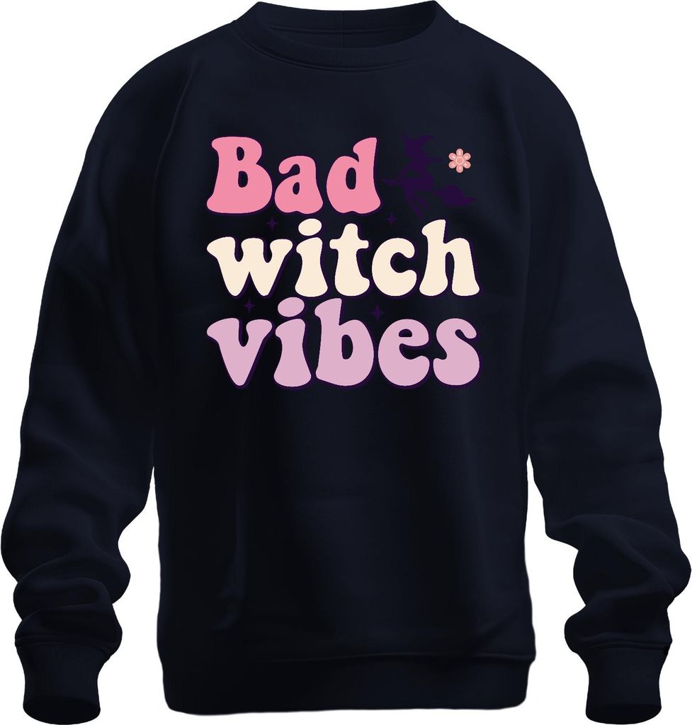 Bad witch vibes Hexe Halloween Hexenbesen magisch retro süß cool Uni Sweatshirt Pullover, Navy, XL