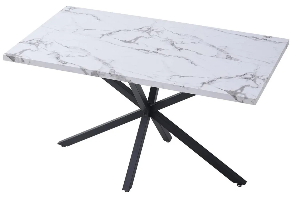 Table à manger rectangulaire 6 personnes blanc effet marbre 140cm