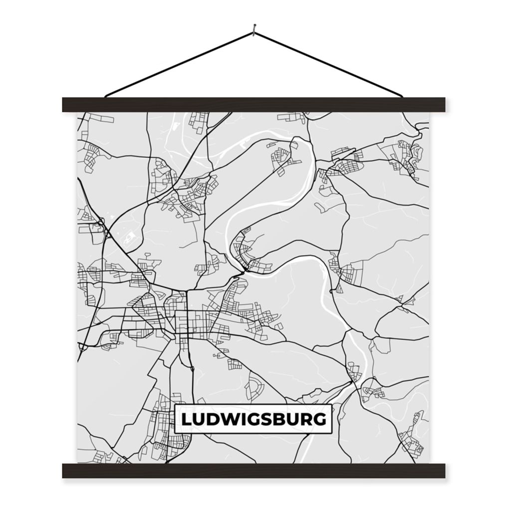 MuchoWow Textilposter Stadtplan - Ludwigsburg - Karte - Deutschland 40x40 cm mit schwarzem Rahmen - Fotos