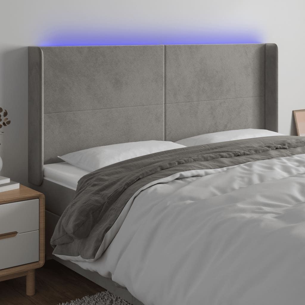 Maison Exclusive - LED Kopfteil Hellgrau 183x16x118/128 cm Samt