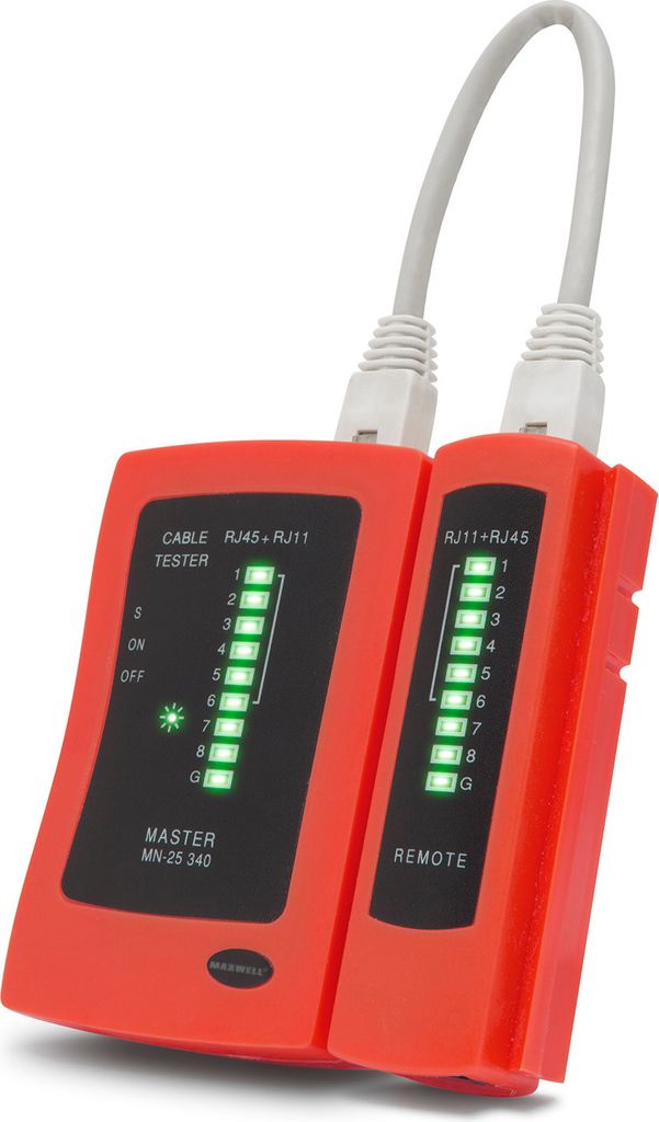 Netzwerktester - RJ45 und RJ11 und RJ12 Kabeltester - Internet LAN Tester - Inkl. 1x Akku und Aufbewahrungstasche