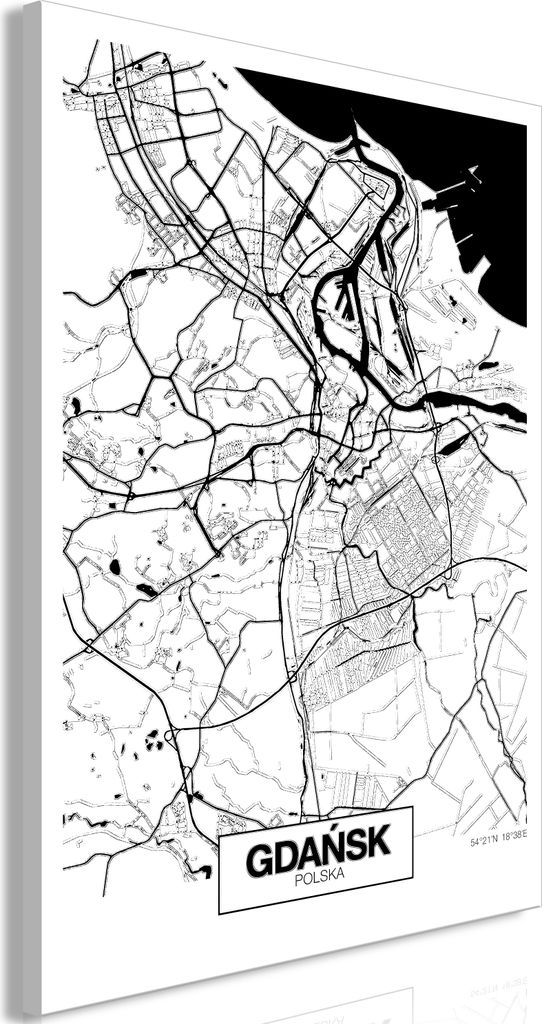Italienischer Leinwand Leinwandbild - City Plan: Gdansk (1 Part) Vertical 40x60 cm Städte d-A-0102-b-a