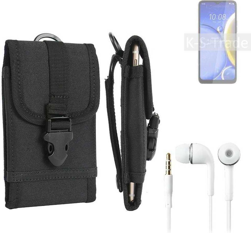 K-S-Trade Holster Schutz Hülle kompatibel mit HTC Wildfire E Plus Gürteltasche Handy Hülle Tasche outdoor Seitentasche schwarz 1x + Kopfhörer