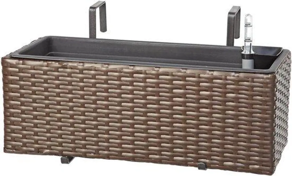 Jardinière de balcon en polyrotin marron 50cm pour plantes et fleurs