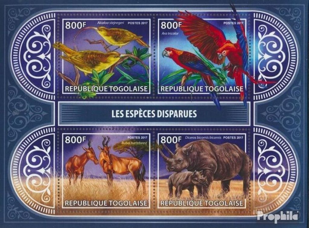 Briefmarken Togo 2017 Mi 8306-8309 Kleinbogen (kompl. Ausgabe) postfrisch Ausgestorbene Spezies
