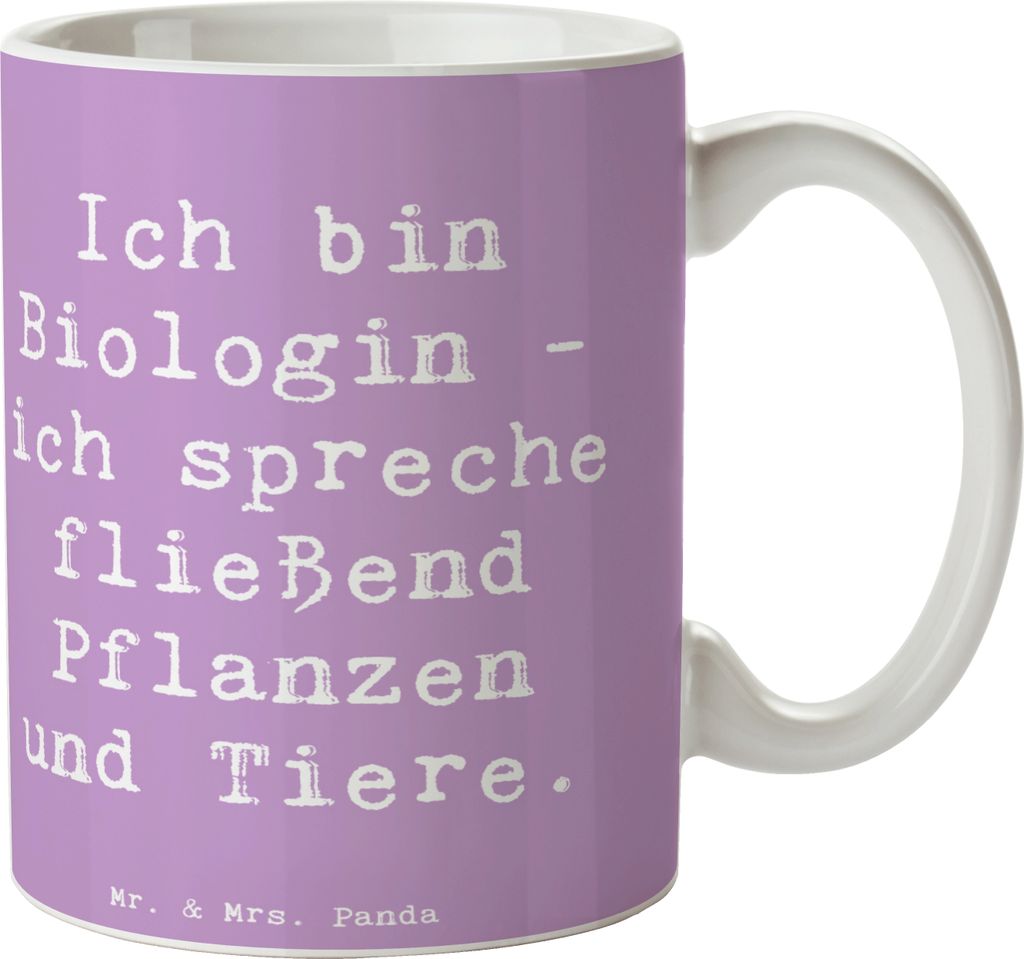 Mr. & Mrs. Panda Tasse Spruch Sprechende Biologin - Lavendeltraum - Geschenk, Trinkbecher, Umwelt, kaffeetasse bedruckt, Zoologe, Berufsleben, Beru...
