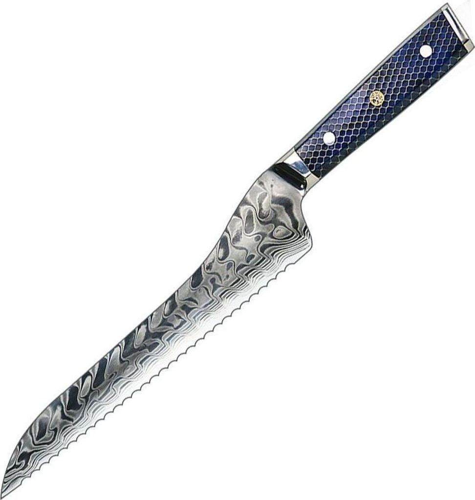 Damast Küchenmesser Yurei - Elegantes Brotmesser in Blau KP37415
