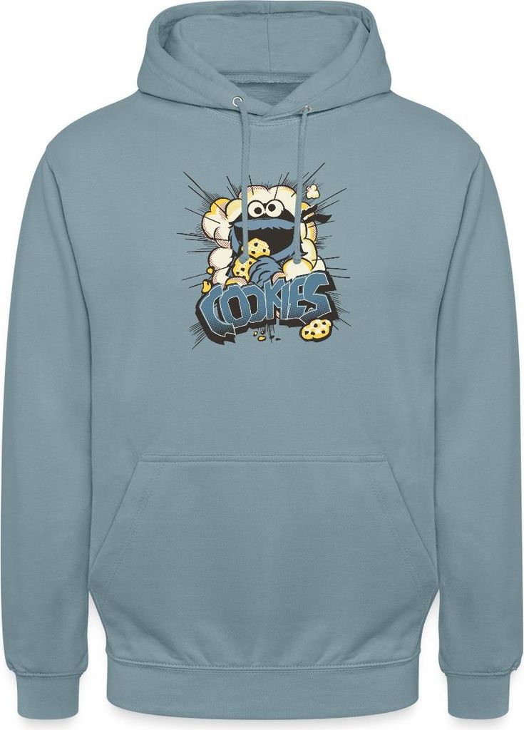 Spreadshirt Sesamstraße Design Mit Krümelmonster Und Cookies Uni Hoodie, XL, Nebelblau