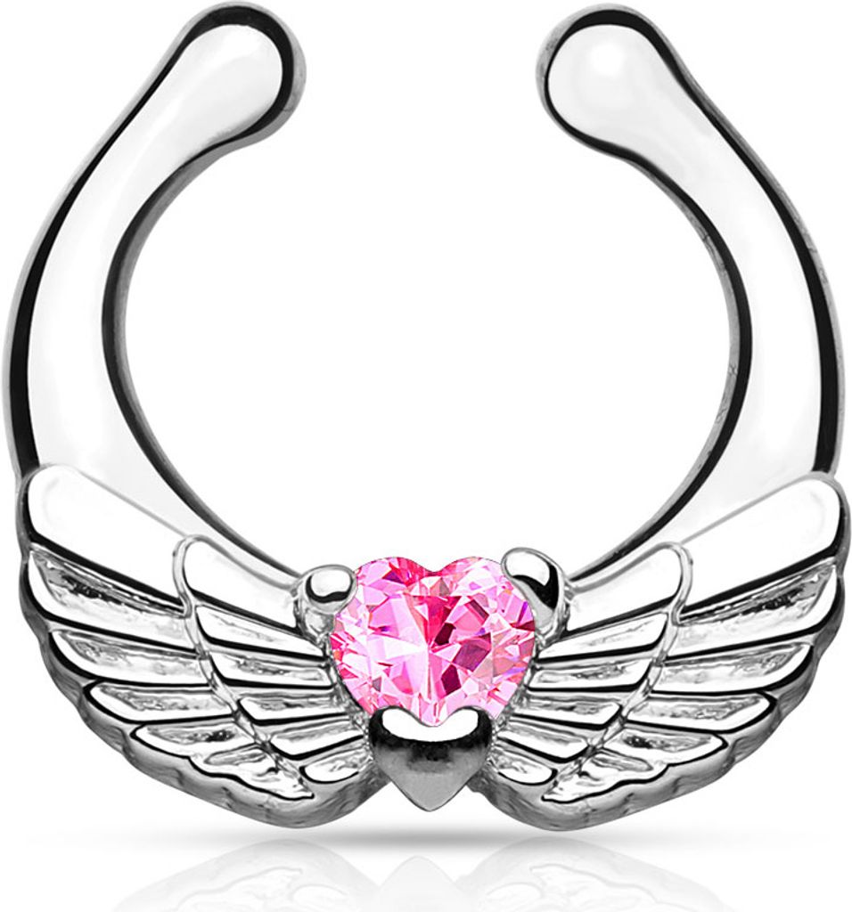 Nasenpiercing Nasenring Fake Piercing Septum Helix Flügel Herz Clip On Hanger silber-rosa