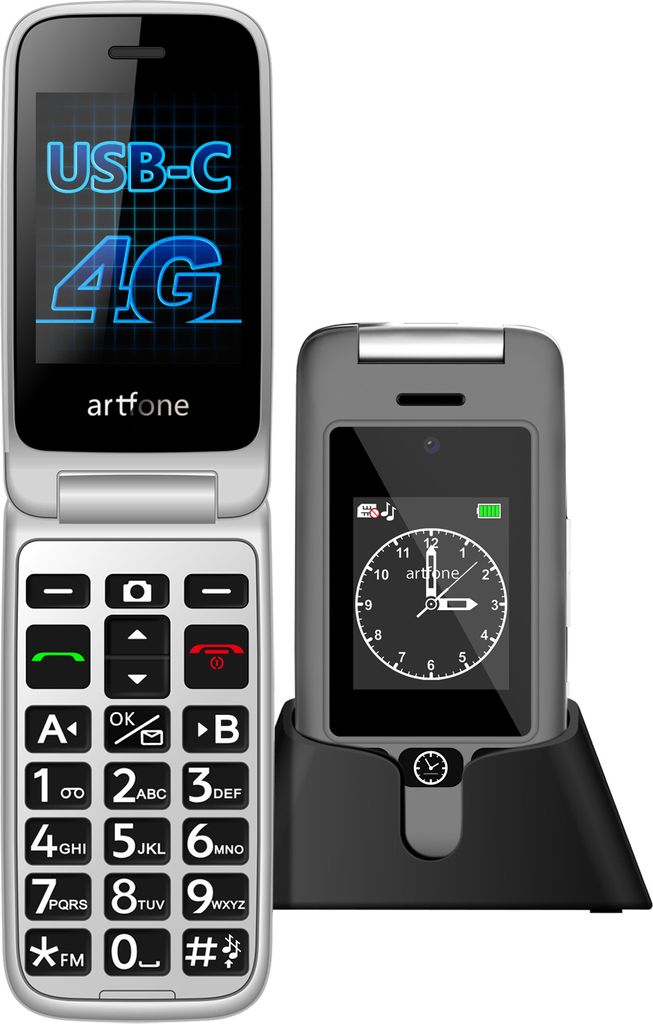 Senioren Klapphandy G6 Notrufknopf Außendisplay mit Uhr