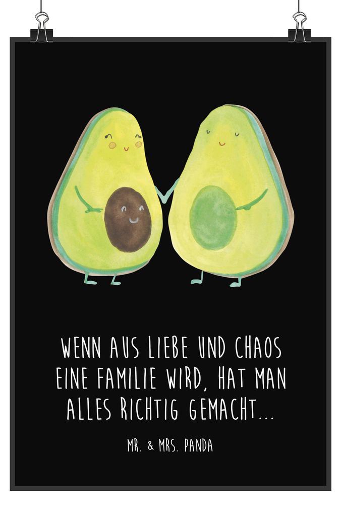 Mr. & Mrs. Panda Bild Avocado Pärchen DIN A3 - Kreidetafel - Geschenk, Avocados, wanddeko, Familie, Kinder, Geburt, drucke, Plakat, Wandbild