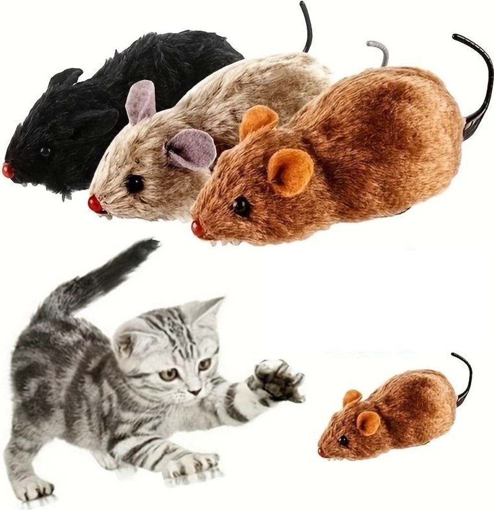 GKA Zappelmaus zum Aufziehen Plüsch Maus Plüschmaus Spielzeug für Katze Katzenspielzeug