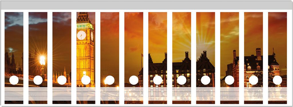 Wallario Ordnerrücken Sticker, selbstklebend für breite Ordner, 12 Stück, Motiv London - Big Ben in strahlenden Farben