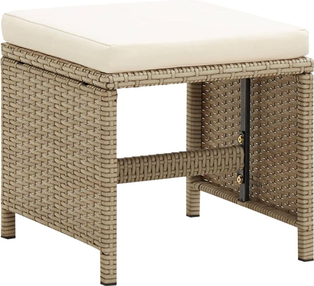 vidaXL Gartenhocker 2 Stk. mit Sitzkissen Poly Rattan Beige Produktbild 