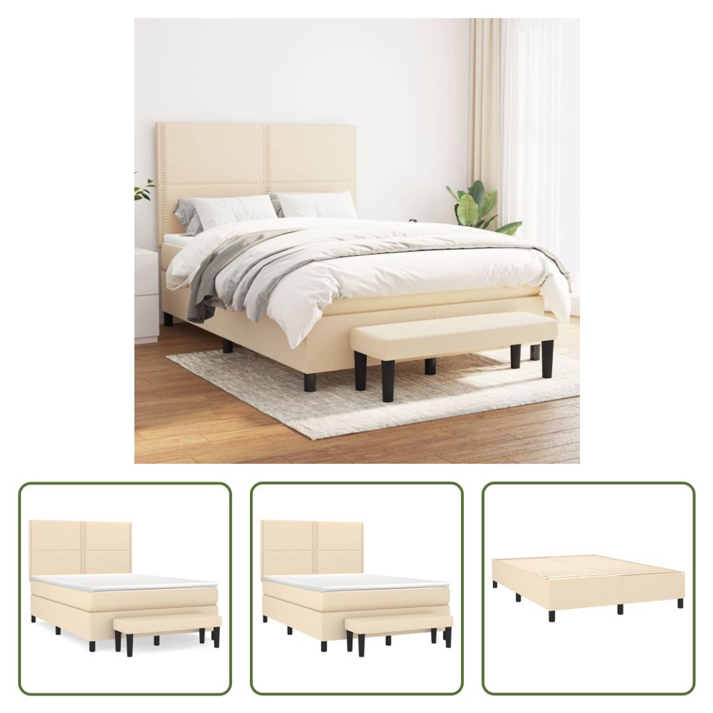 The Living Store Boxspringbett mit Matratze Creme 140x190 cm Stoff