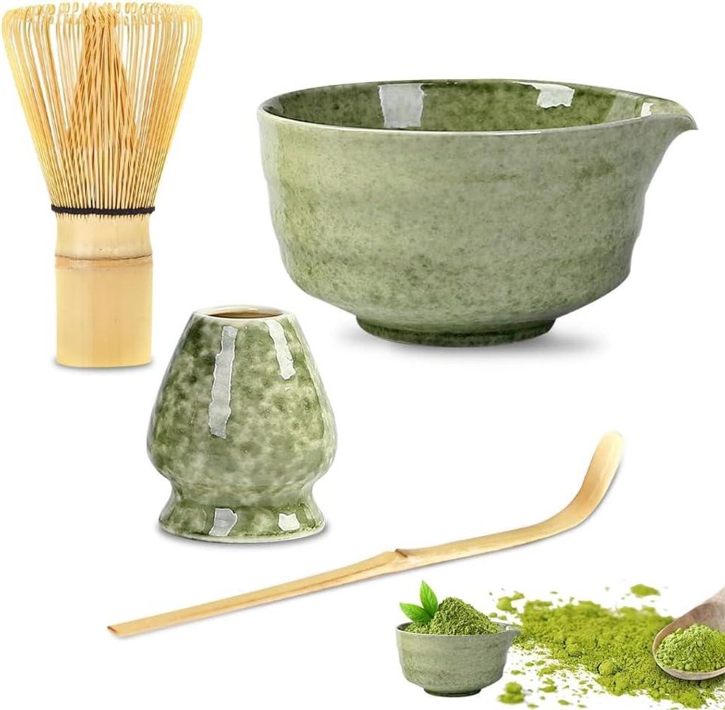 Matcha Teeset mit Bambusbesen, Matcha Schüssel und Löffel - Starterset für Matcha Tee