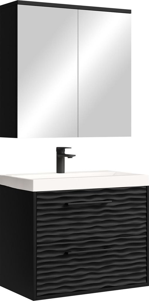 Badplaats Badmöbel Komplettset Etna 60 x 35 cm Schwarz Matt - Badezimmermöbel mit Waschbecken und Spiegelschrank