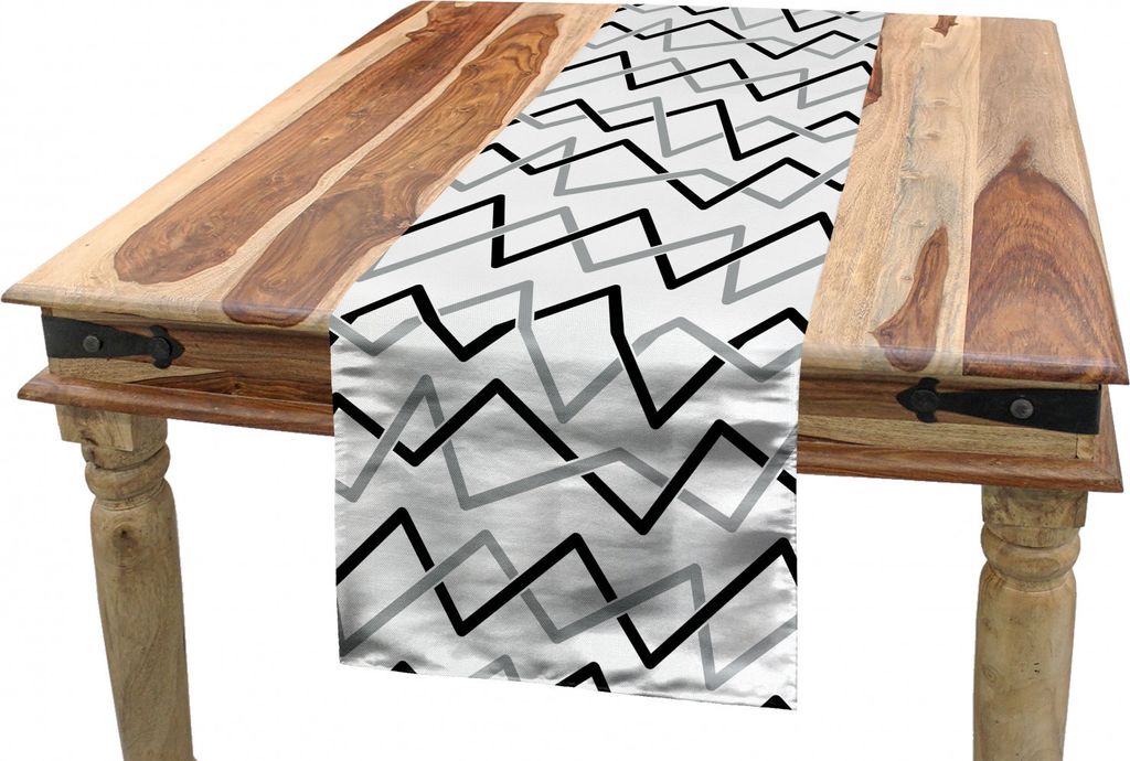 ABAKUHAUS Schwarz und Grau Tischläufer, abgewinkelt Stripes, Esszimmer Küche Rechteckiger Dekorativer Tischläufer, 40 x 225 cm, Hellgrau Schwarz