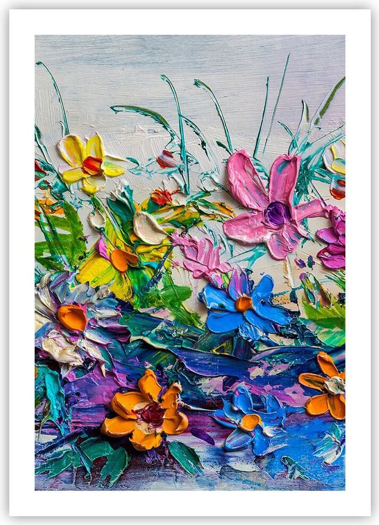 Poster - Poster ohne Rahmen - Blumen die Farben pastos - 50x70 cm - Wand Bild - Wanddeko - Wandbilder - Kunstposter - Wandposter - Bilder - Kunstdr...