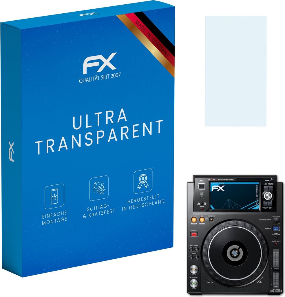 atFoliX FX-Clear 3x Schutzfolie kompatibel mit Pioneer XDJ-1000MK2 Displayschutzfolie