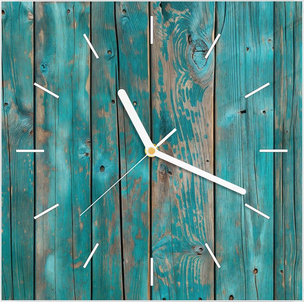 Wanduhr aus Glas mit Motiv Vintage Holz Bretter- 30 x 30 cm - inkl. Aufhängesystem
