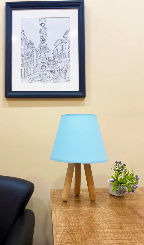 Opviq 203FLH Lampada Blu da Tavolo - Stile Nordic con Base Legno