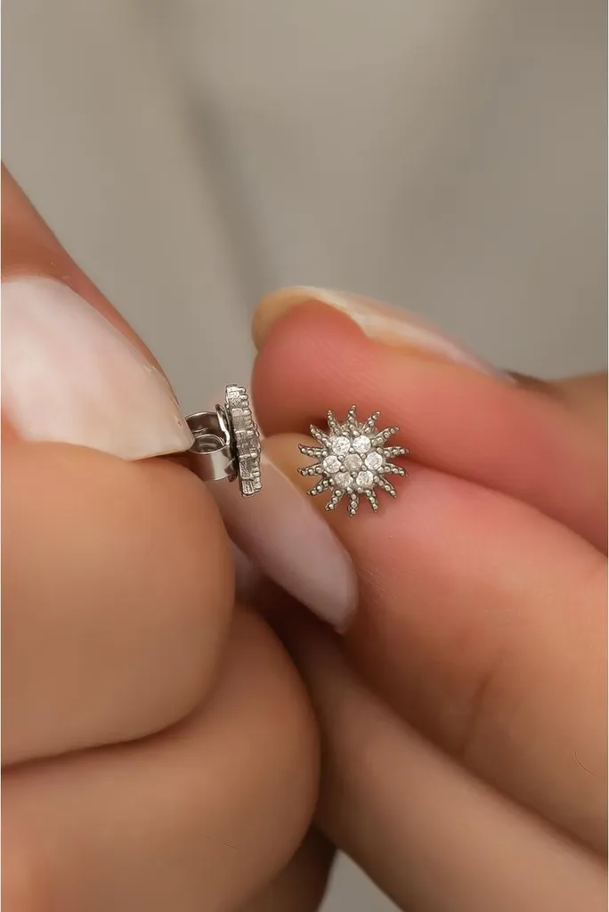 Bijoux d'oreilles soleil argent 925 zircone pour mariages et soirées