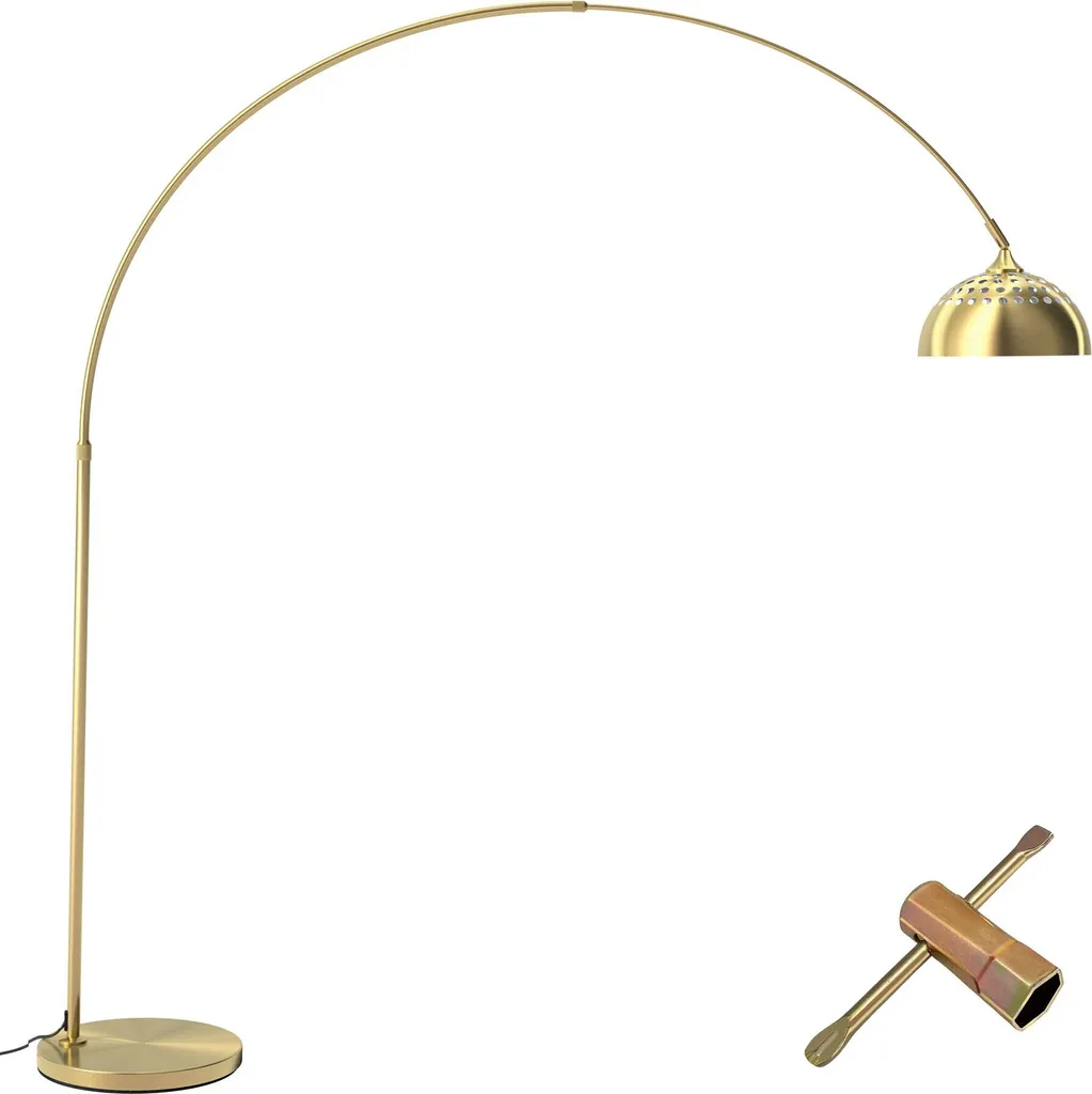 Lampe de sol vintage ARCUS acier jaune or 60W - Finition premium