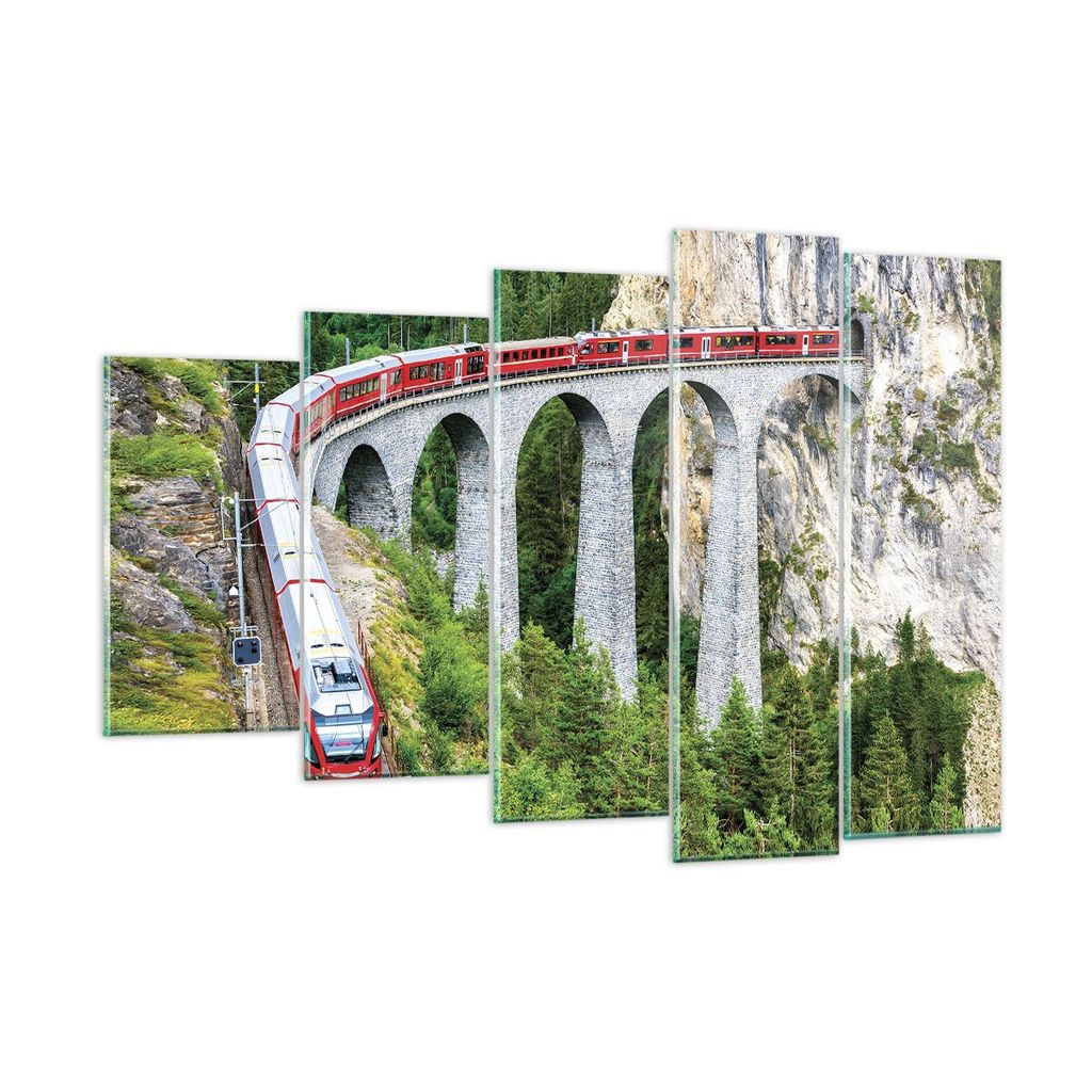 Bilder auf glas - 5 Teile - Viadukt Landwasser Zug - 150x100cm - Glasbilder - Wandbilder - Bilder - zum Aufhängen bereit - Wanddekoration aus Glas...
