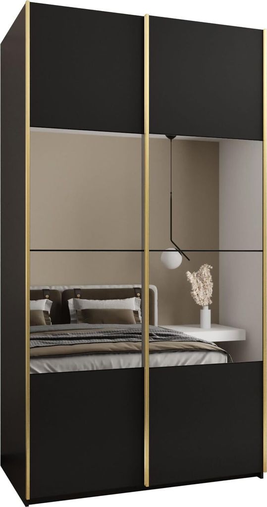 MEBLE KRYSPOL LUX 4 Schrank - 245,5x140x64cm - Schwarz, Schwarz, Gold