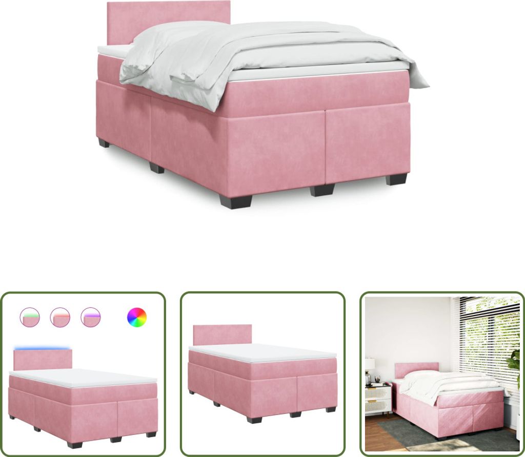 The Living Store Boxspringbett mit Matratze Rosa 120x200 cm Samt