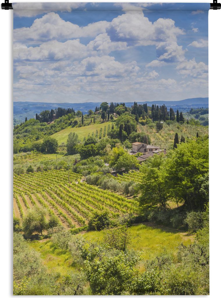 MuchoWow Wandteppich Wandbehang Weinberge in der mittelalterlichen, von Mauern umgebenen Stadt San Gimignano in Italien 90x135 cm Tapisserie Deko...