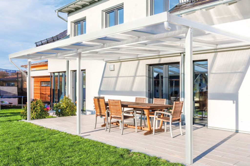 Terrassenüberdachung gutta Premium Polycarbonat klar 611 x 306 cm weiß