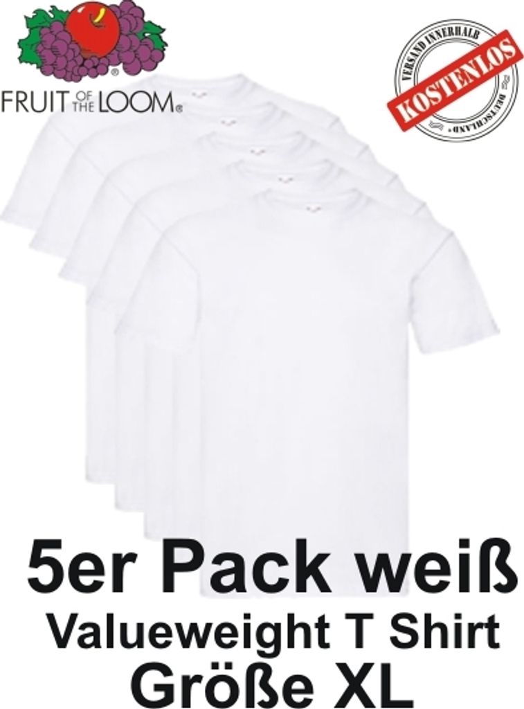 5er Pack Fruit of the Loom Valueweight T-Shirt Farbe: weiß Produktbild 