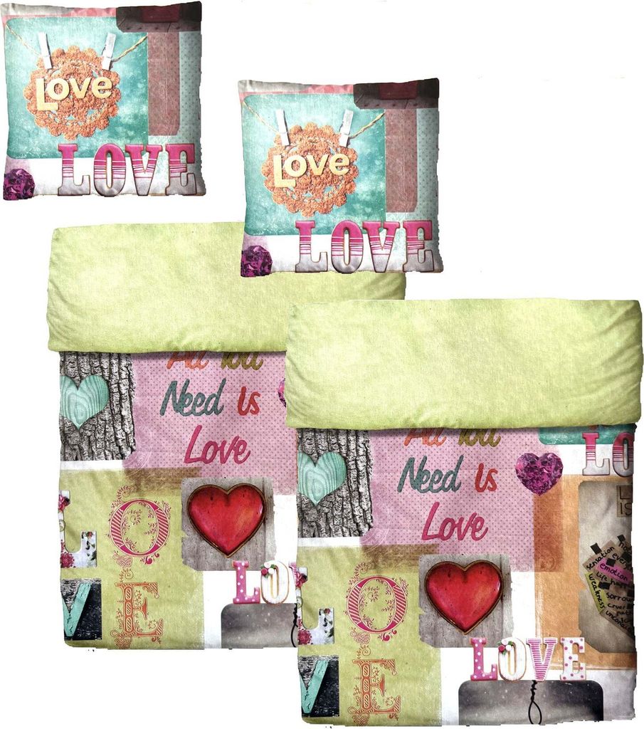 Baumwolle Satin Bettwäsche Love Bunt 135x200 80x80cm: 4 tlg.