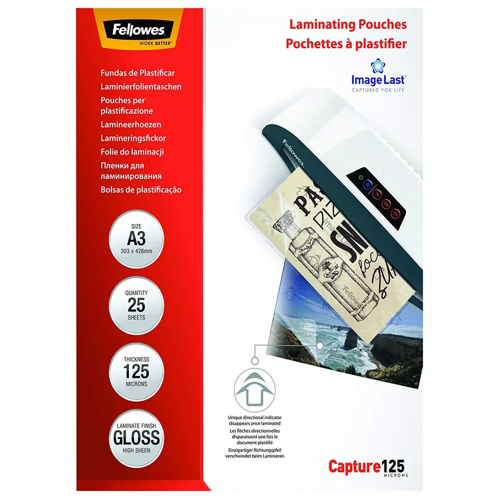 Pellicole Fellowes A3 125 Micron - 25 Pouches per Plastificatrice 5396501