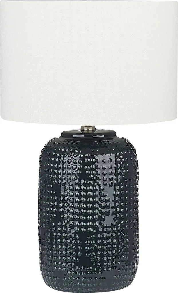 Lampe de chevet bleu foncé avec socle céramique et abat-jour tissu