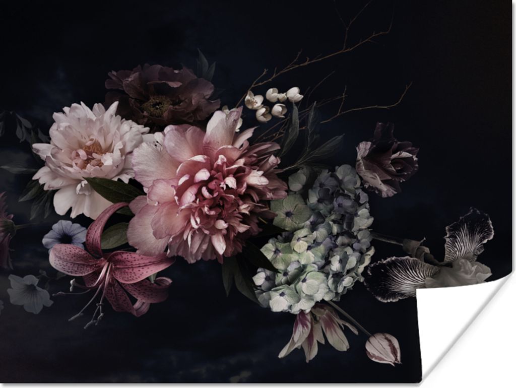 MuchoWow Poster Blumen - Vintage - Pastell - Rosa - Weiß 80x60 cm - Kunst für zu Hause