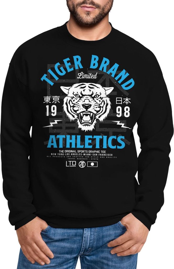 Cooles Herren Sweatshirt Tiger Brand Tokyo Supply Japan Athletic Sport Muskelshirt Muscle Shirt Neverless schwarz-türkis S